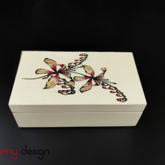 Cream rectangle lacquer box hand-painted with orchid 8*14cm